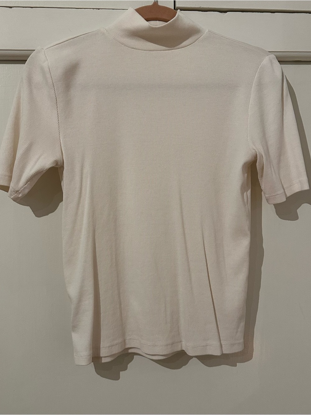 LOFT Cream Short Sleeve Mock Neck Top